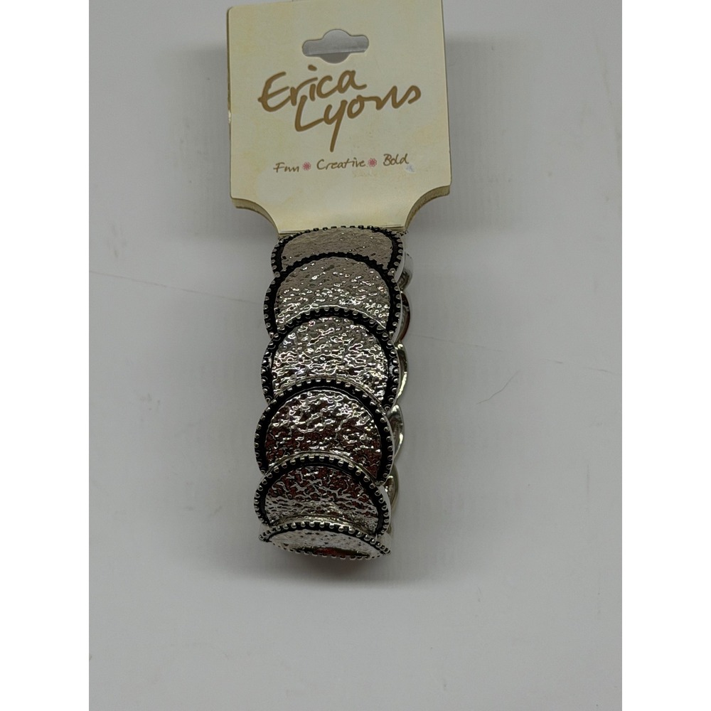 Erica‎ Lyons Silver Tone Hammered Disc Stretch Bracelet  New